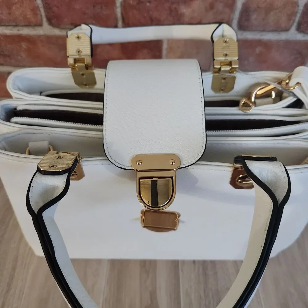 Dasein Women's Purse Handbag White Vegan Leather Top Handle Shoulder Strap NWT